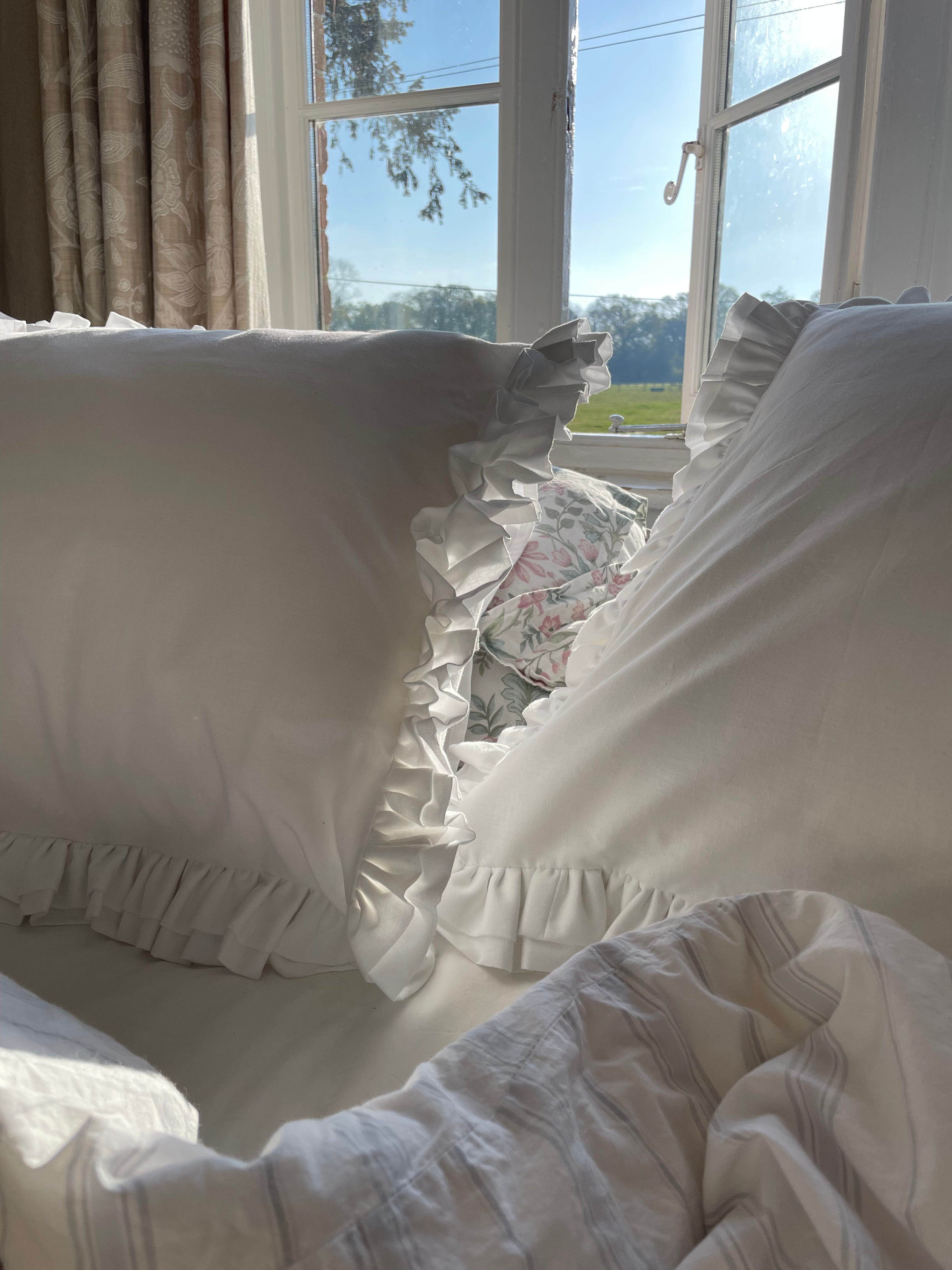 Double Ruffle Oxford Pillowcase White