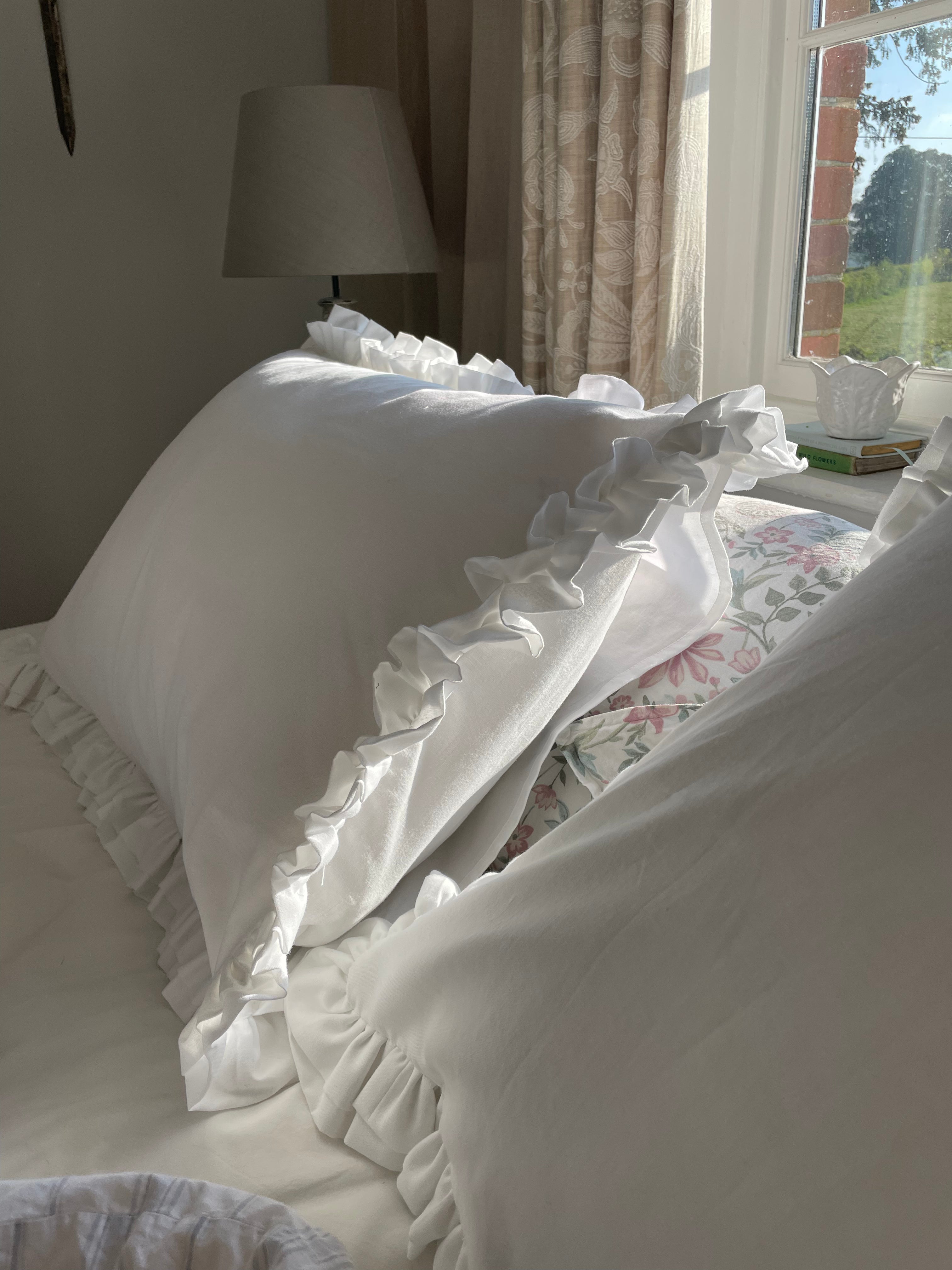Double Ruffle Oxford Pillowcase White