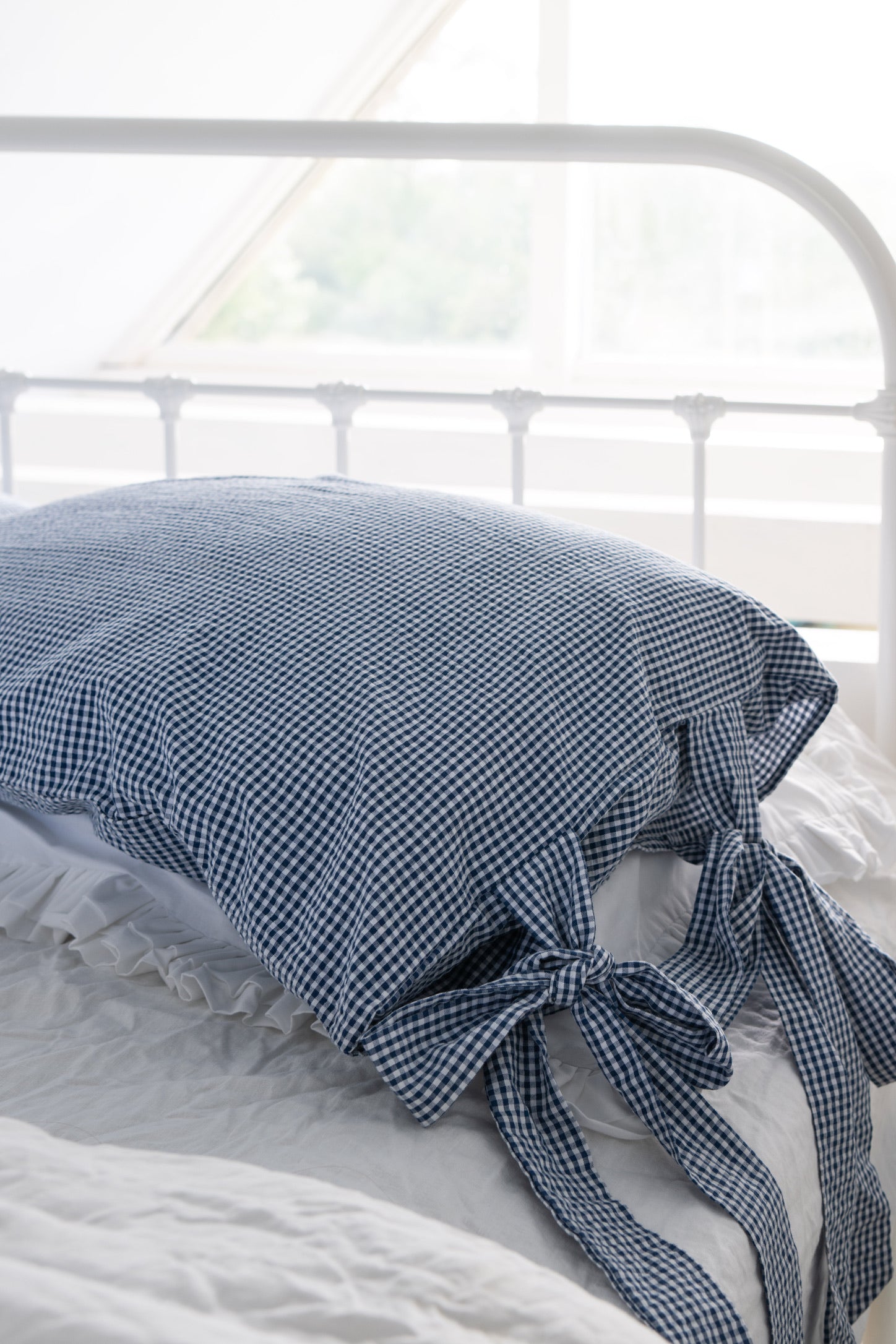 PRE ORDER - Big Bow Pillowcase Navy Gingham