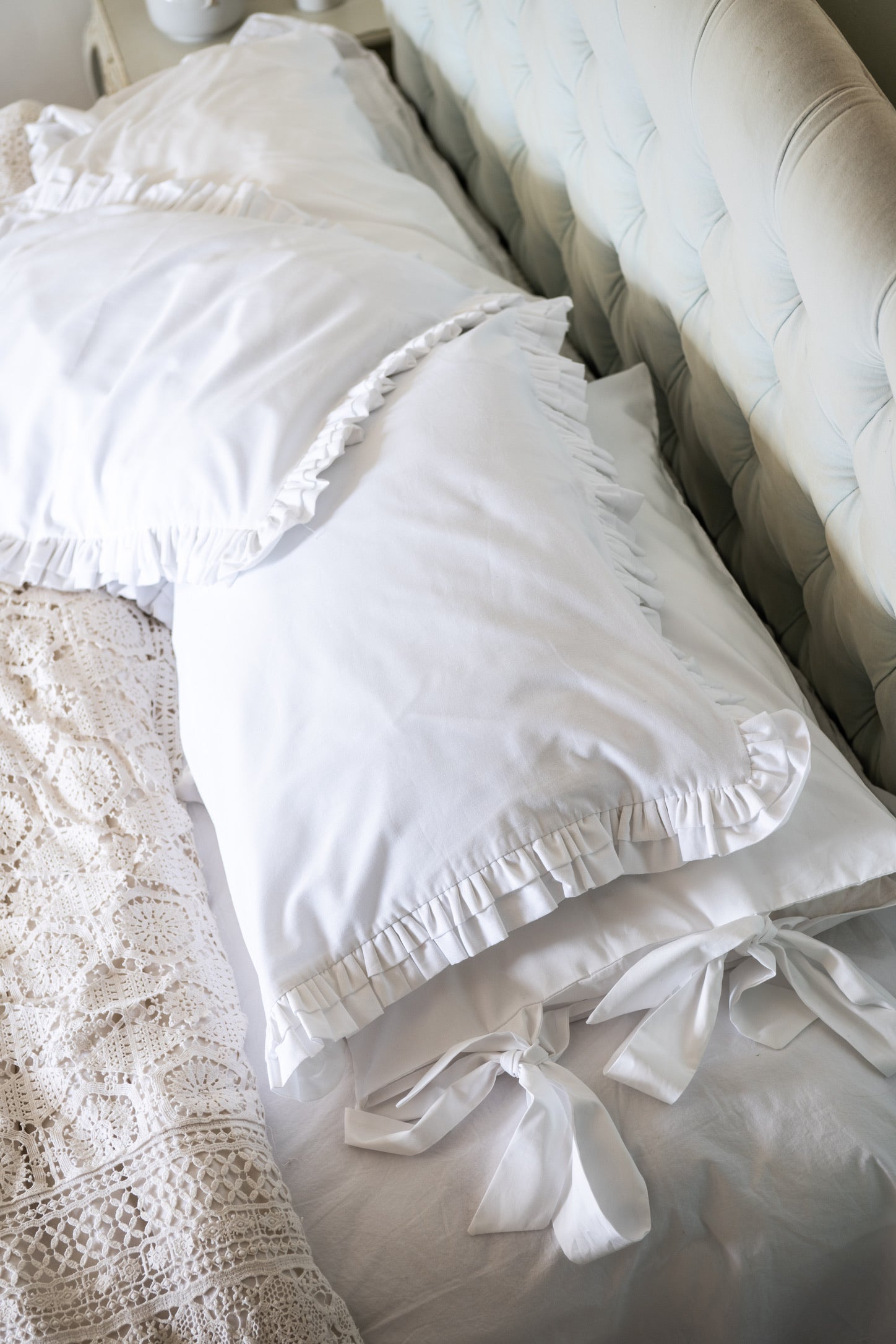 Big Bow Pillowcase White Cotton Poplin