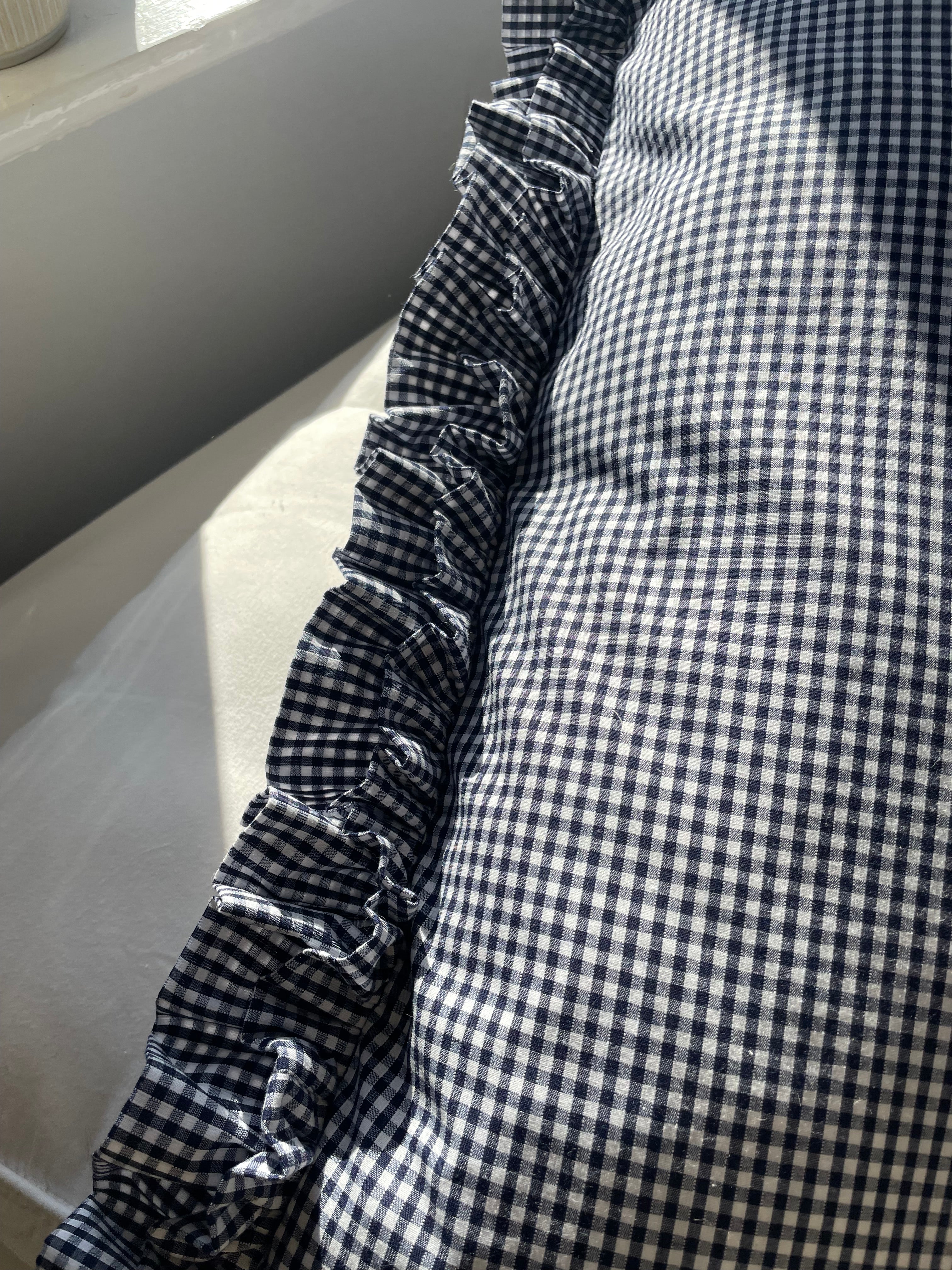 Double Ruffle Oxford Pillowcase Navy Gingham
