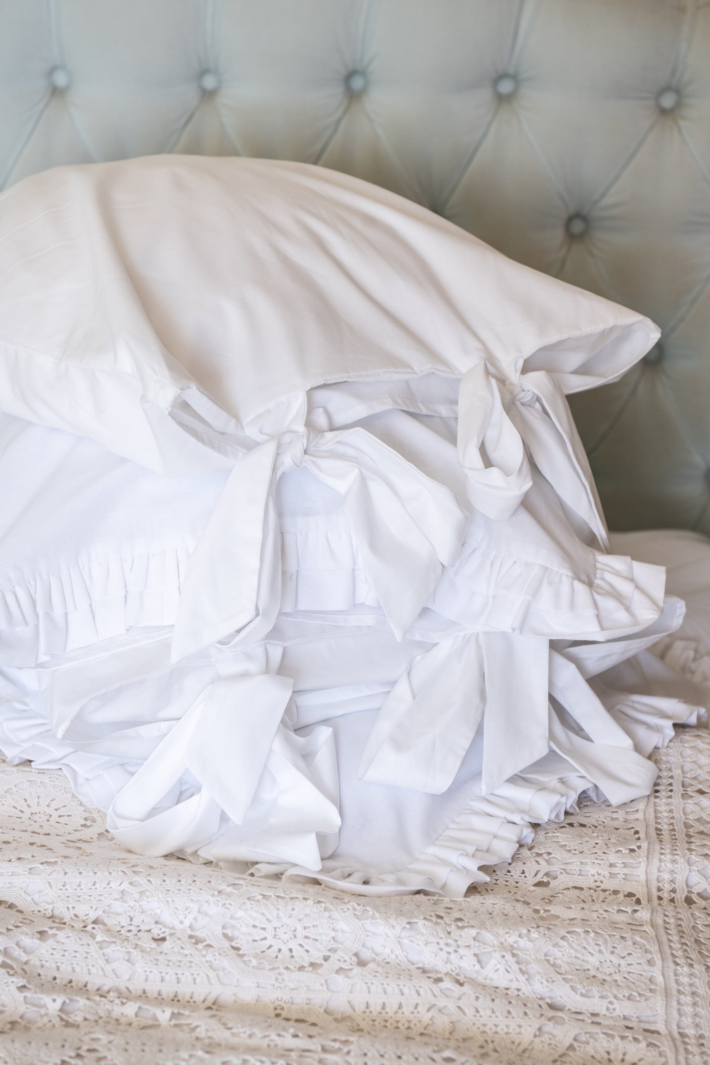 Big Bow Pillowcase White Cotton Poplin