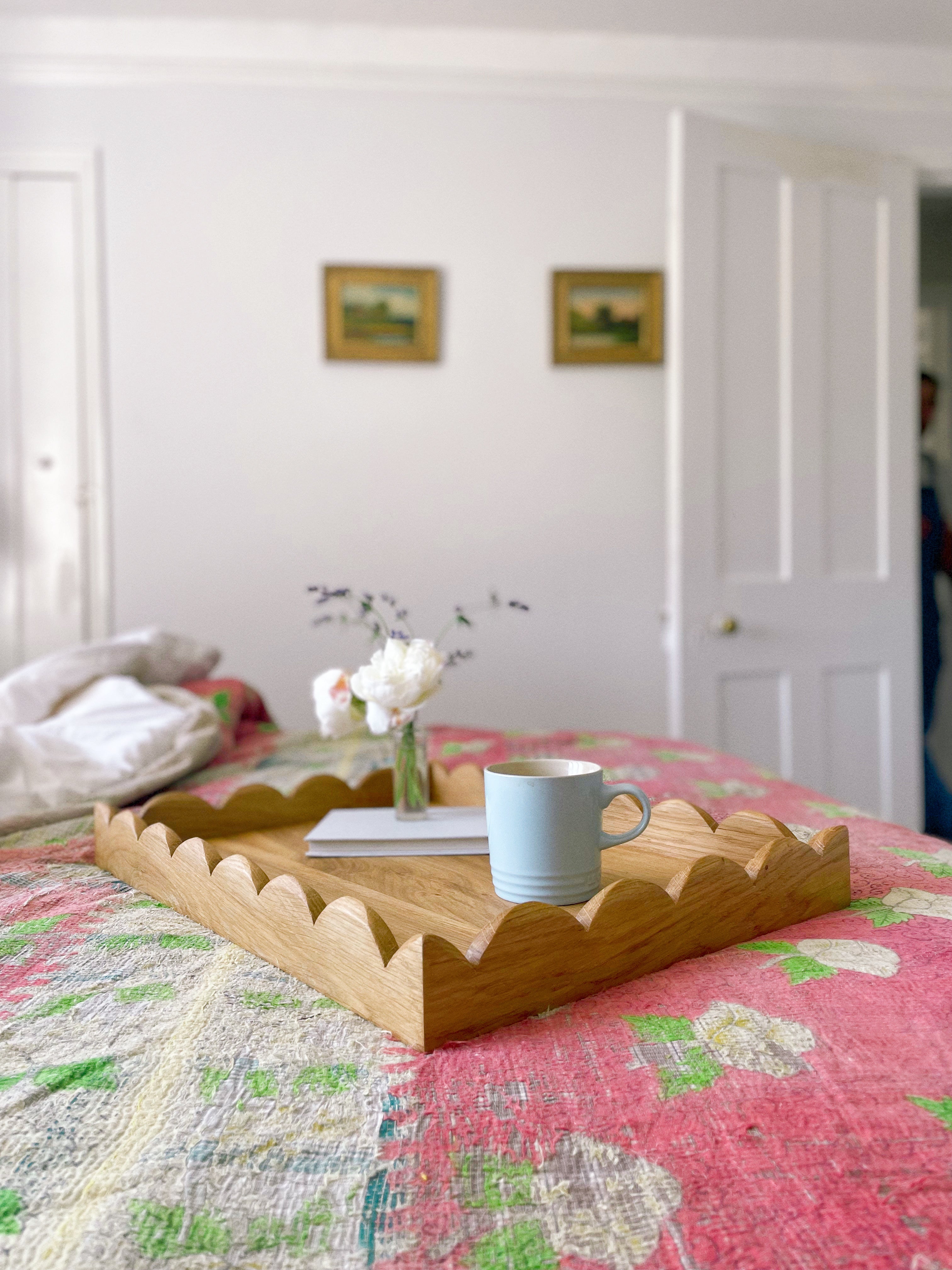 Scalloped Edge Ottoman Tray, Handmade in English Oak