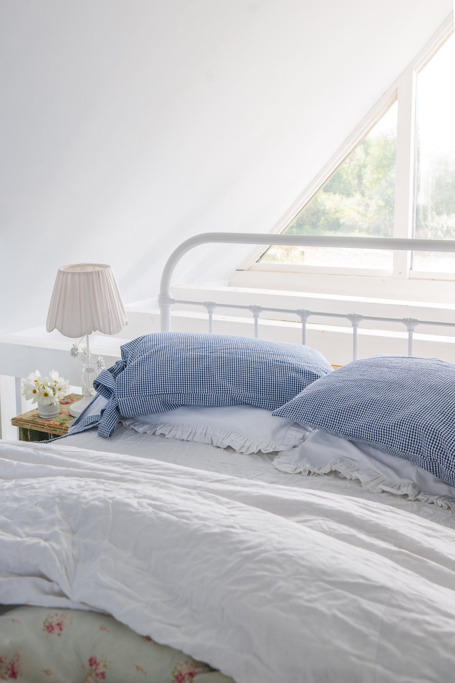 PRE ORDER - Big Bow Pillowcase Navy Gingham