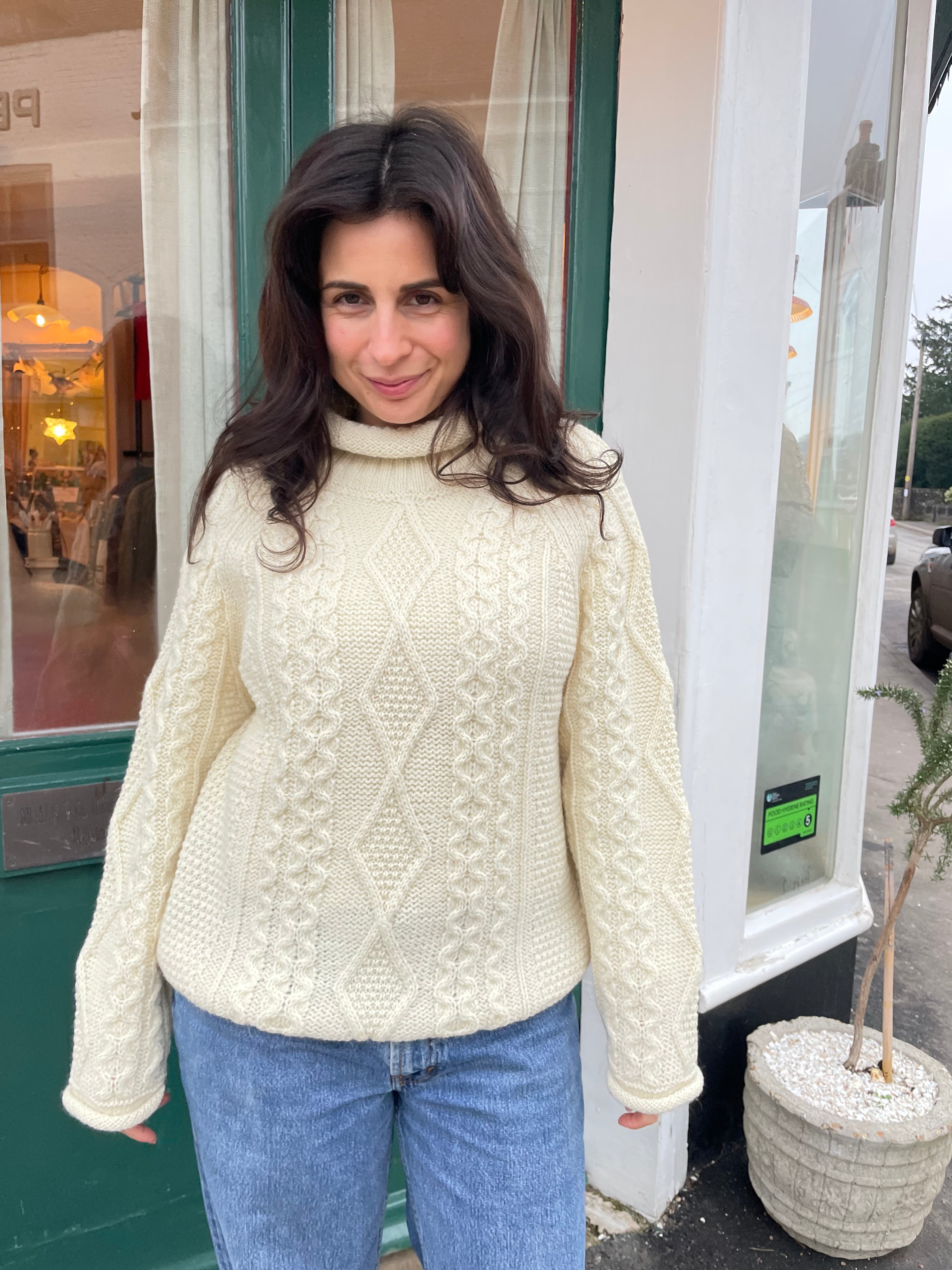 British Wool Roll Neck Knitted Jumper in Ecru (Cream)