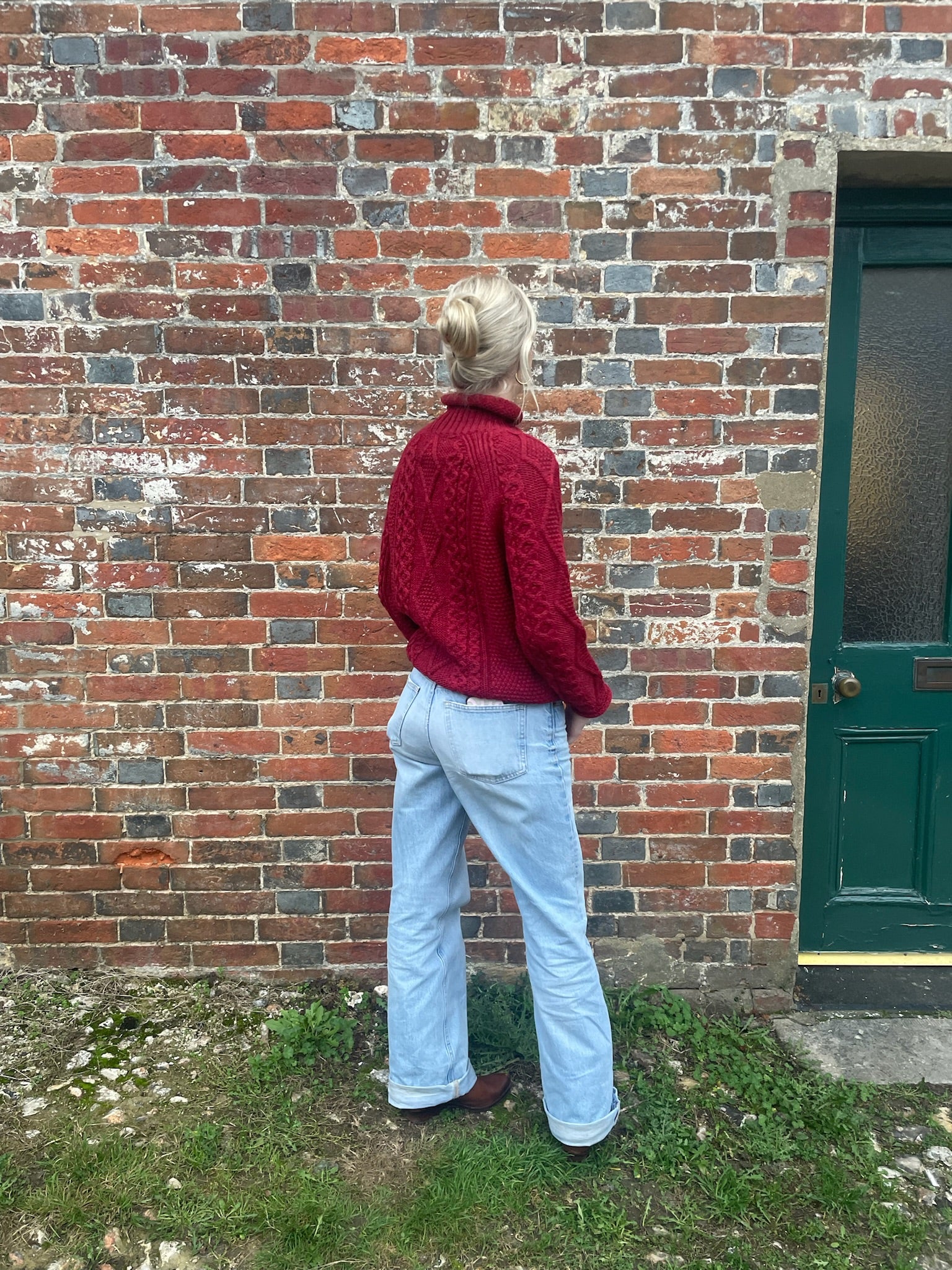 British Wool Roll Neck Knitted Jumper in Bordeaux