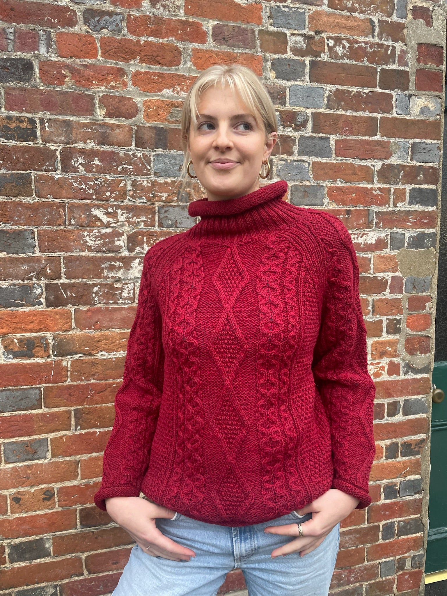 British Wool Roll Neck Knitted Jumper in Bordeaux